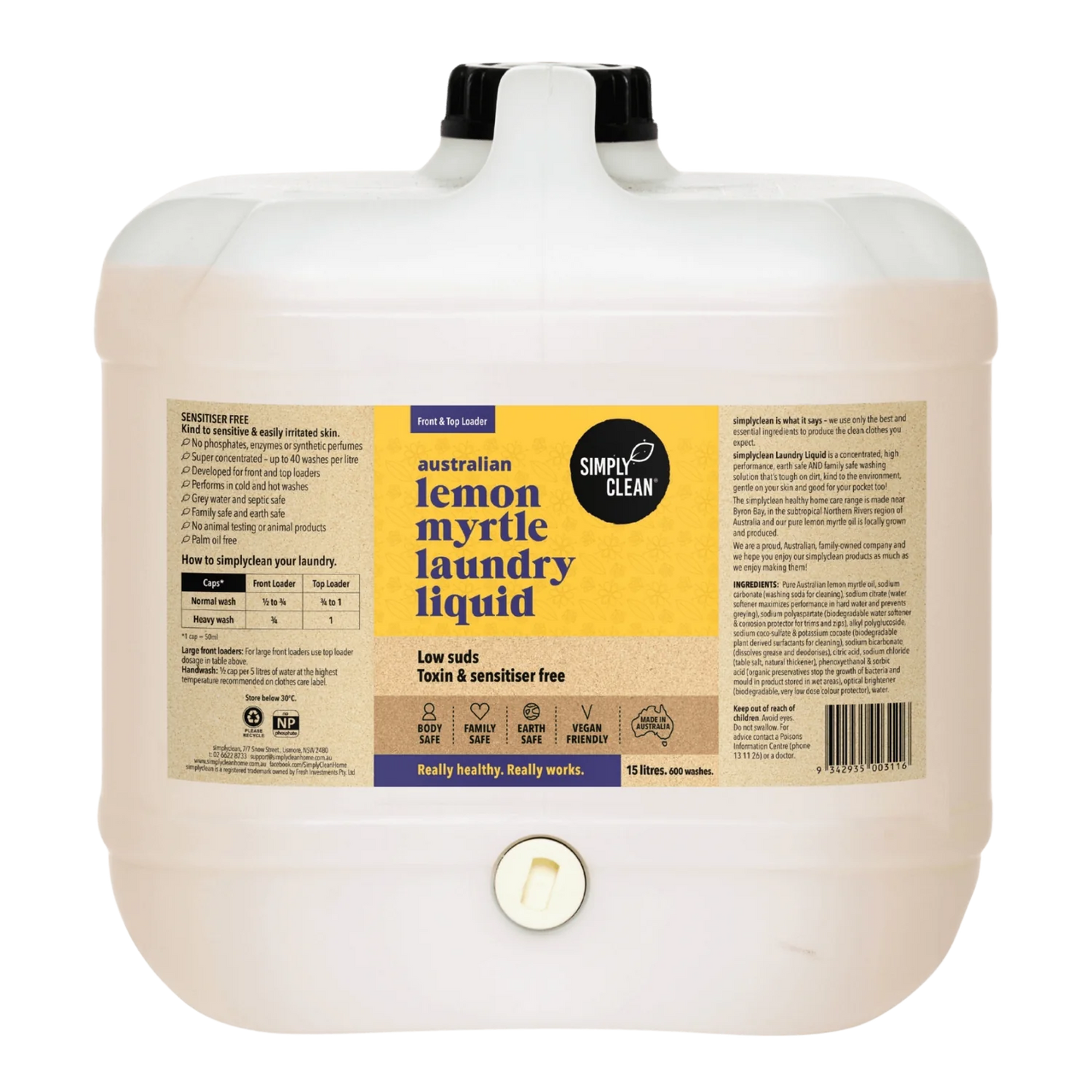 Lemon Myrtle Laundry Liquid (FRONT & TOP) 1 Litre / 5 Litres / 15 Litres