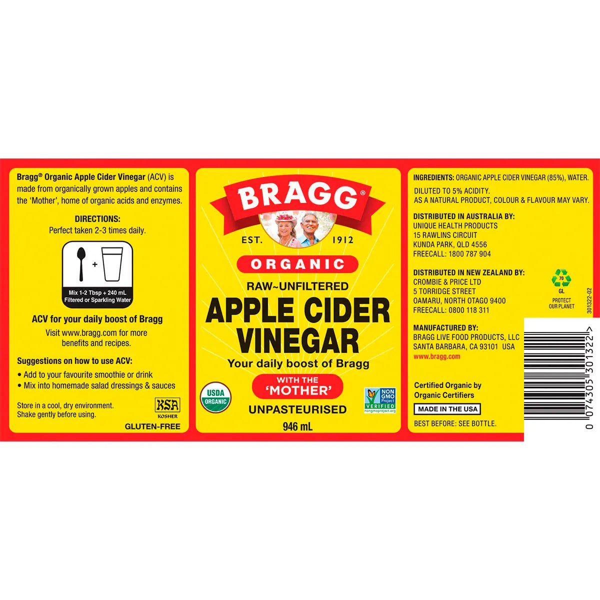 Apple Cider Vinegar : 946 mL (AVAILABLE NOW)