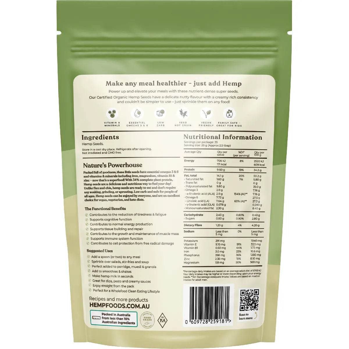 Organic Hemp Seeds Hulled : 1 Kg