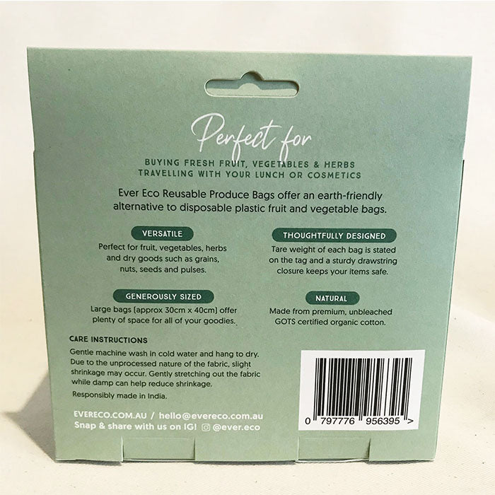 Organic Cotton Net Produce Bags : 4 Large