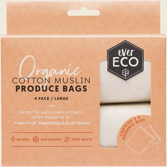 Organic Cotton Muslin Produce Bags : 4 Large
