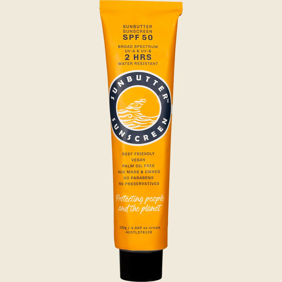 SPF 50 Water Resistant, Reef Safe Sunscreen : 120g TUBE