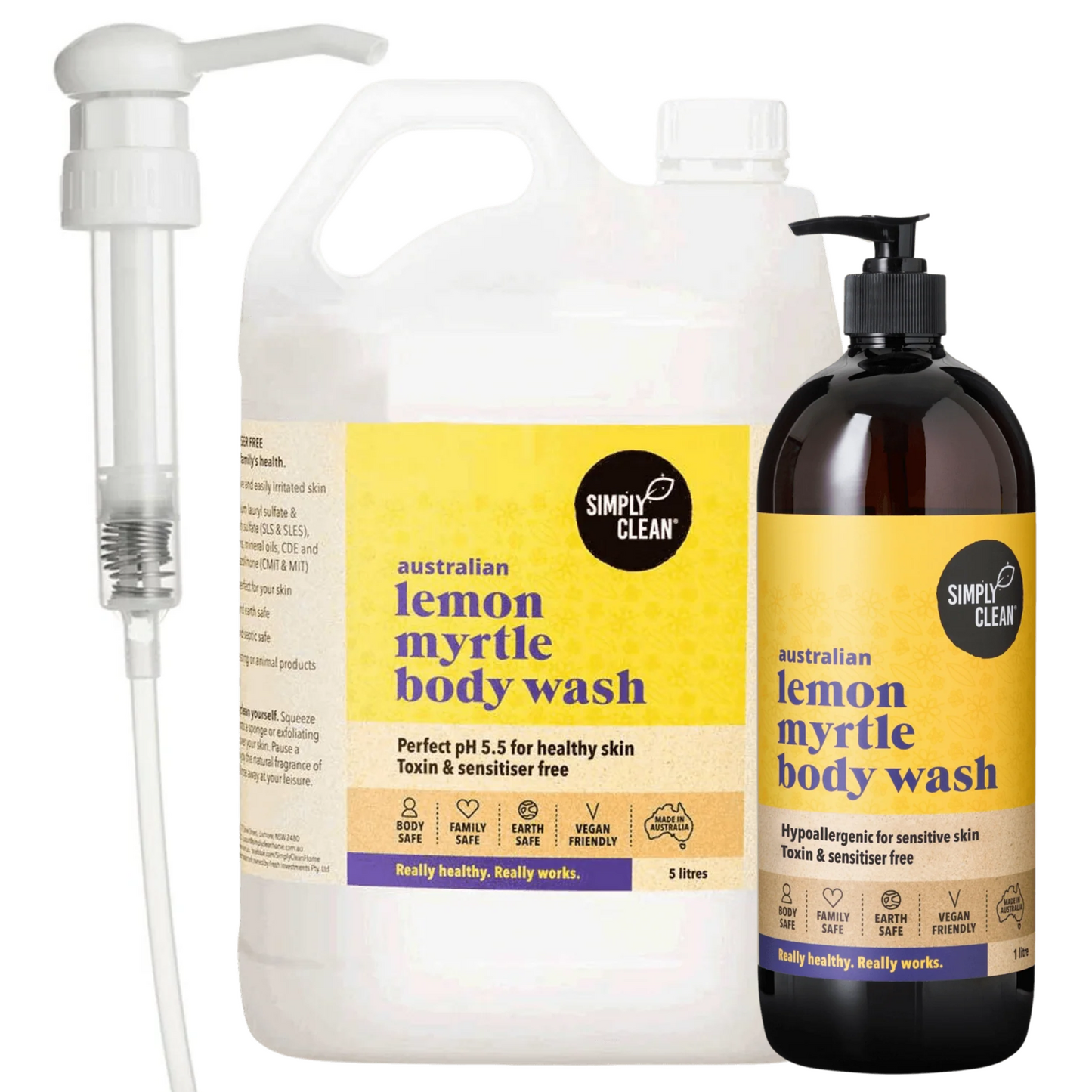 Lemon Myrtle Body Wash BUNDLE: 6 Litres Total + Pump
