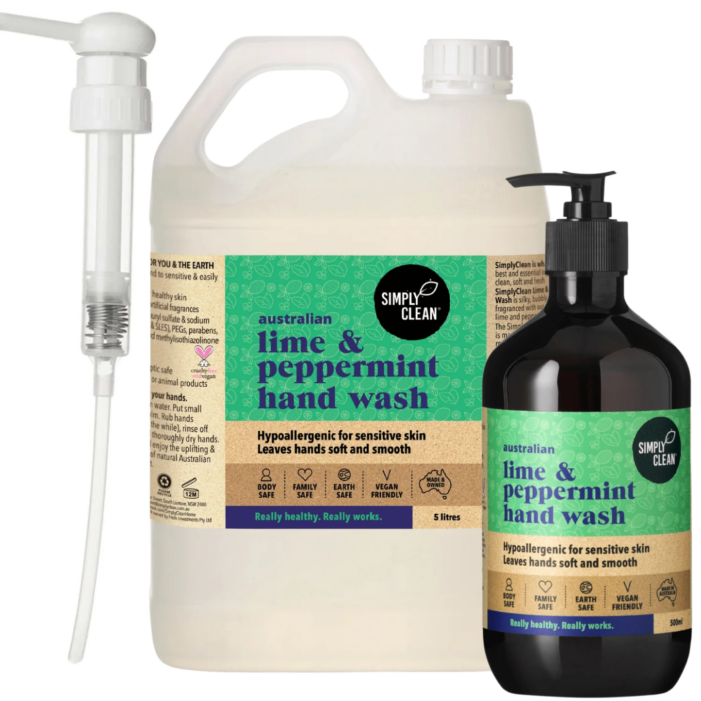 Lime and Peppermint Hand Wash BUNDLE : 5.5 Litres total + Pump