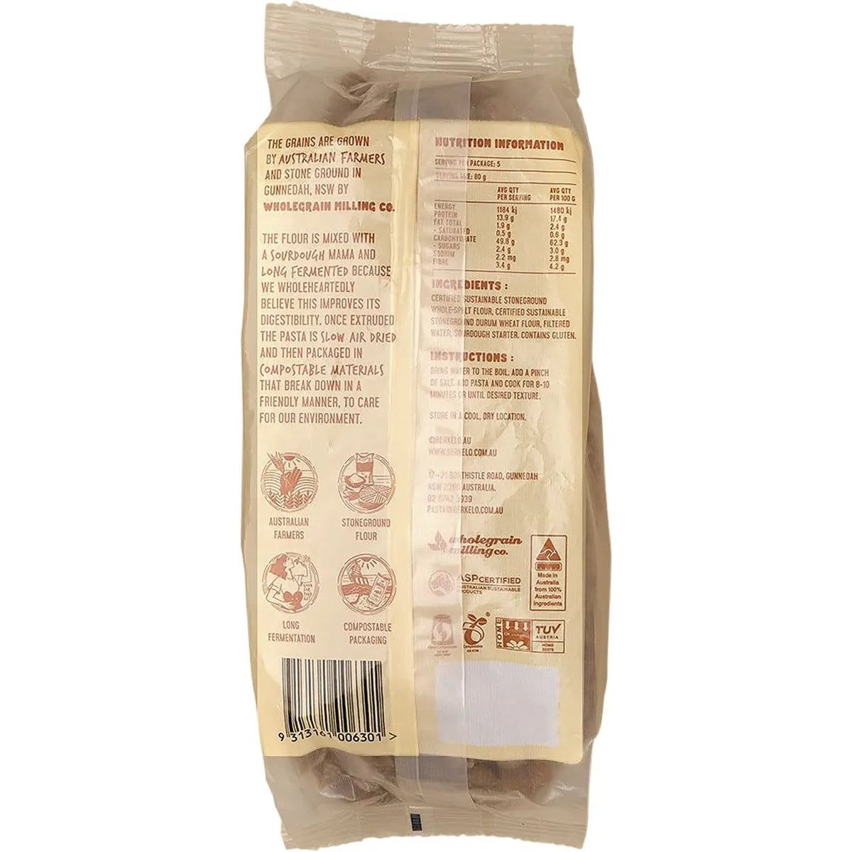 Sourdough Pasta (Compostable Packaging) : Spelt Shells 400g