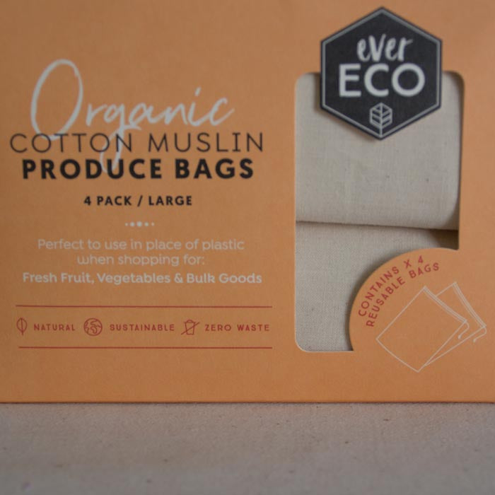 Organic Cotton Muslin Produce Bags : 4 Large (AVAILABLE NOW)
